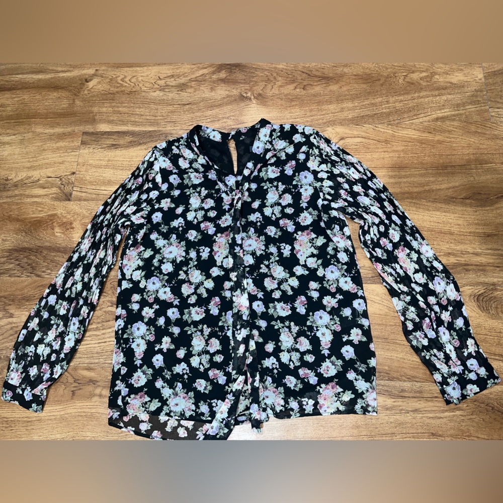 Clovis Floral Chiffon Black Women's Top Size Small